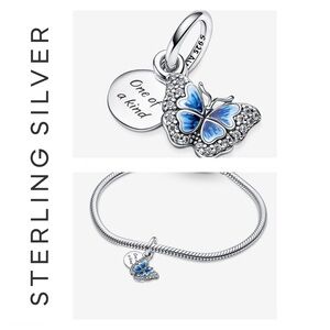 Sterling Silver Blue Butterfly Charm Pendant by